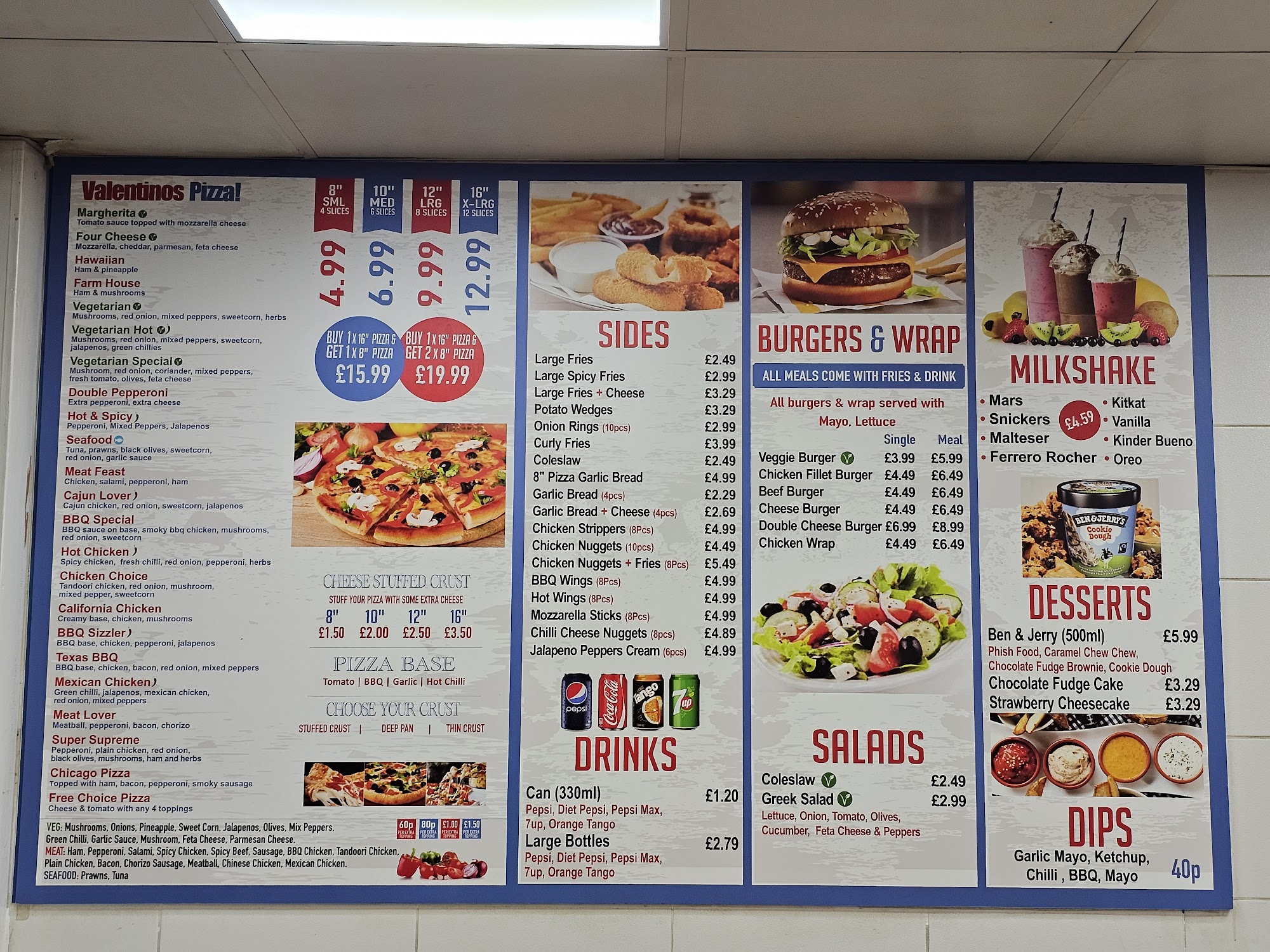 Valentino's Pizza Menu