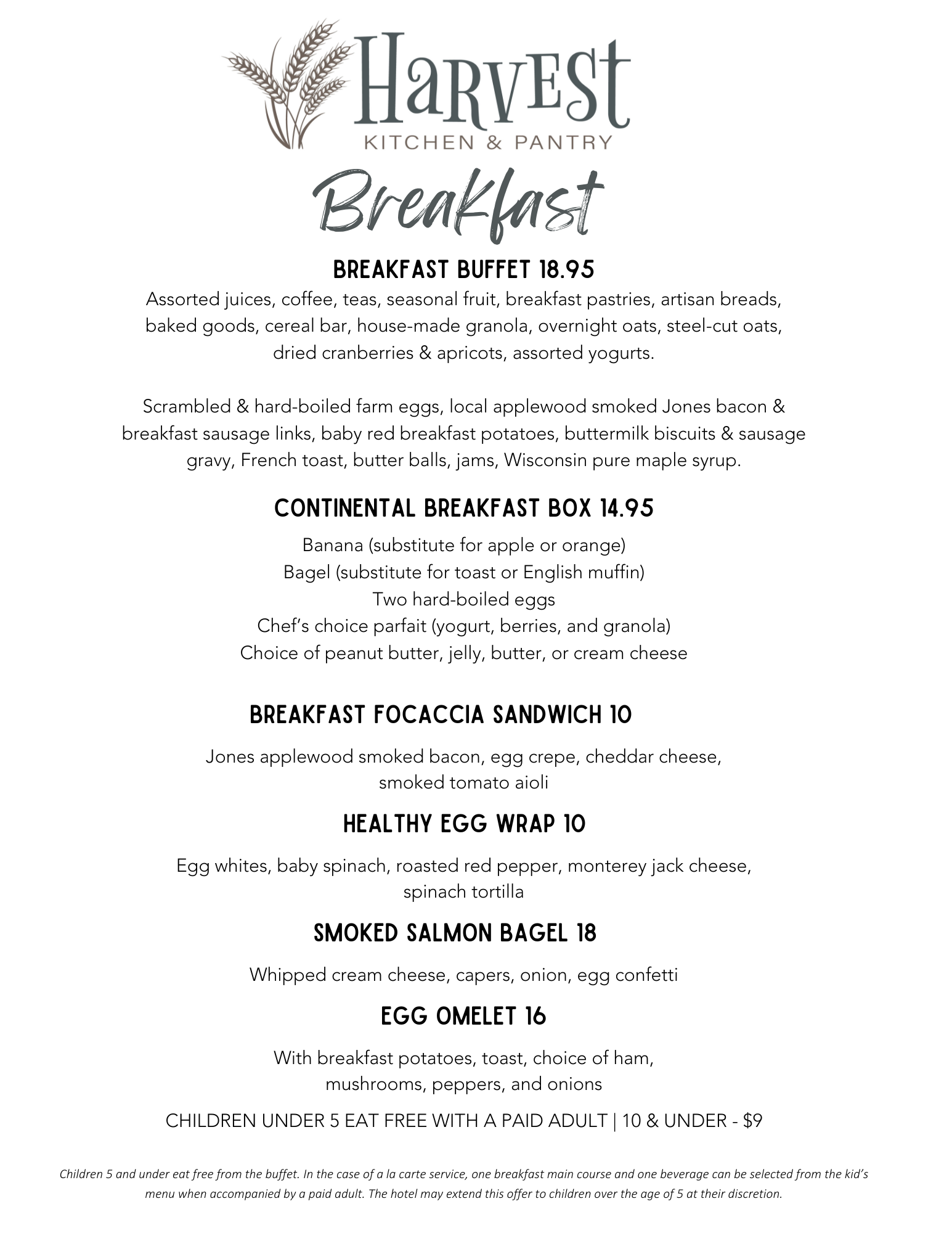 Harvest Kitchen & Pantry Menu