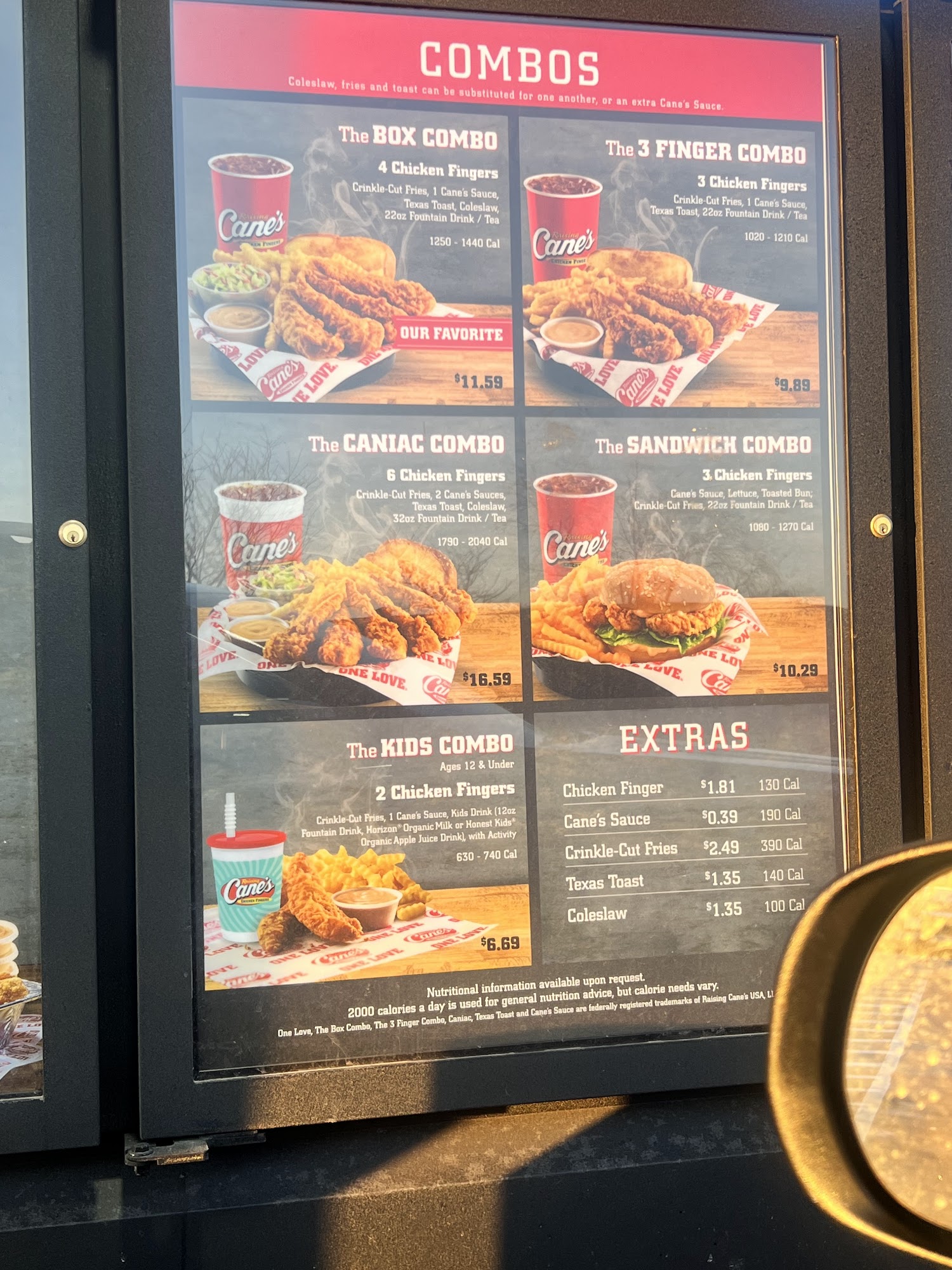 Raising Cane's Chicken Fingers Menu