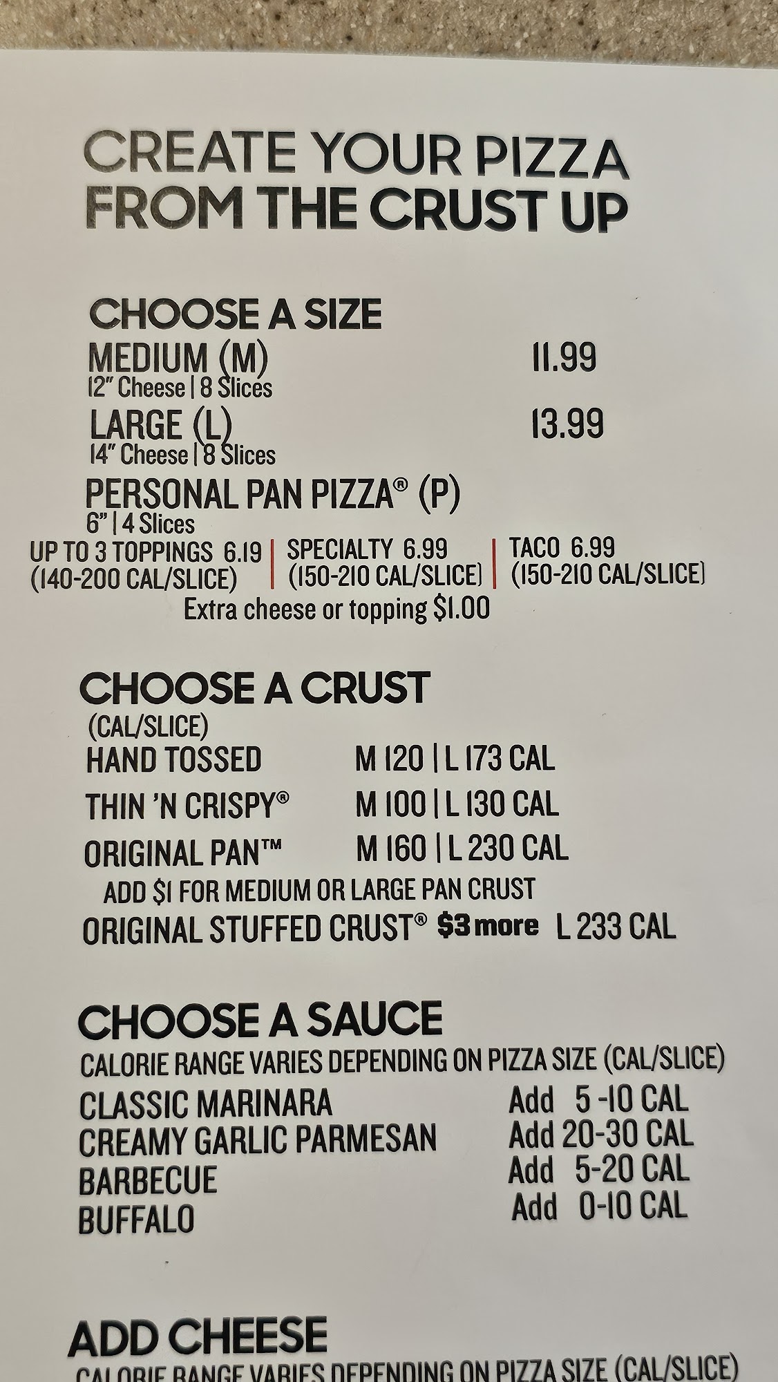 Pizza Hut Menu