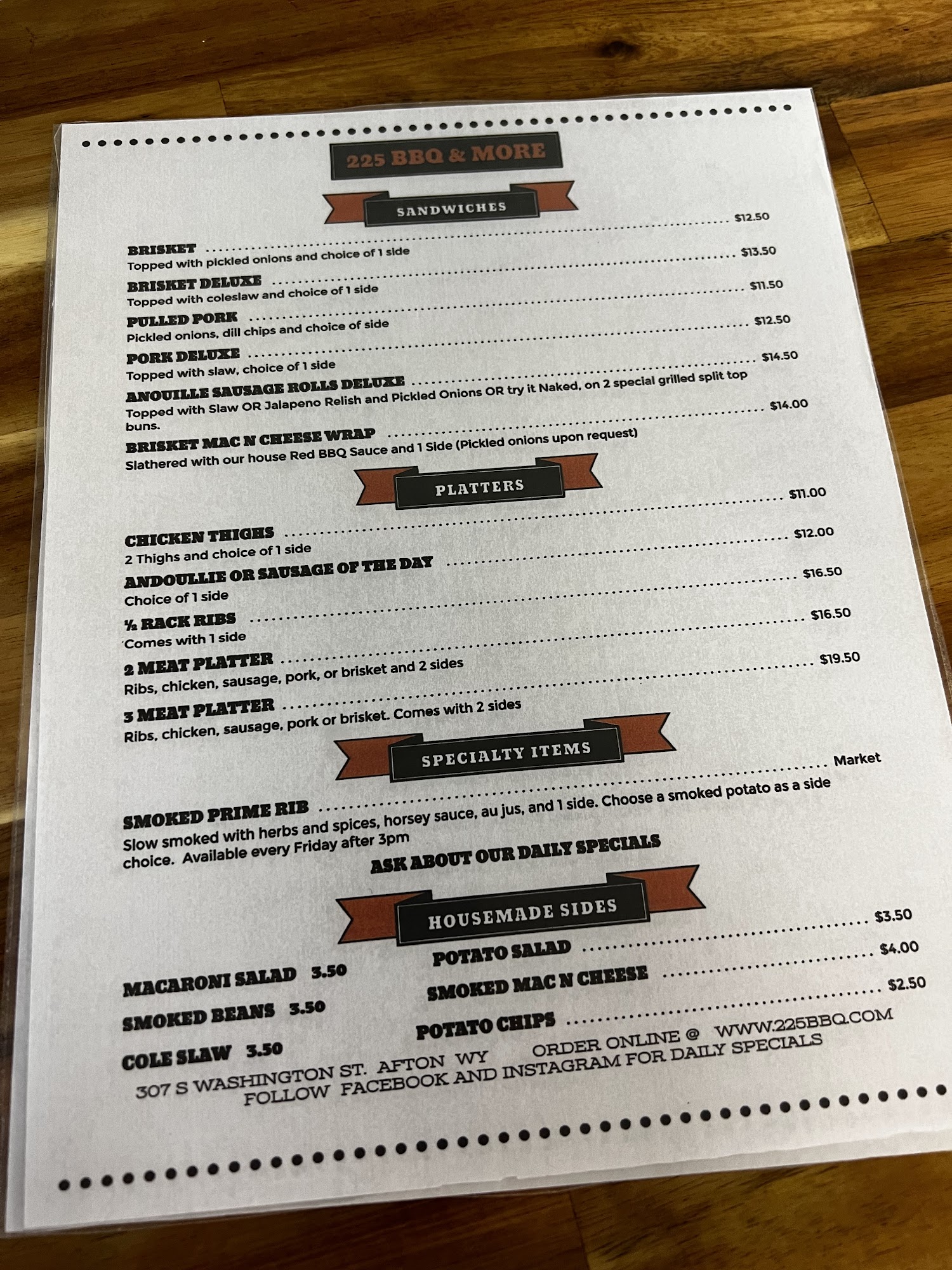 225 BBQ and More Menu