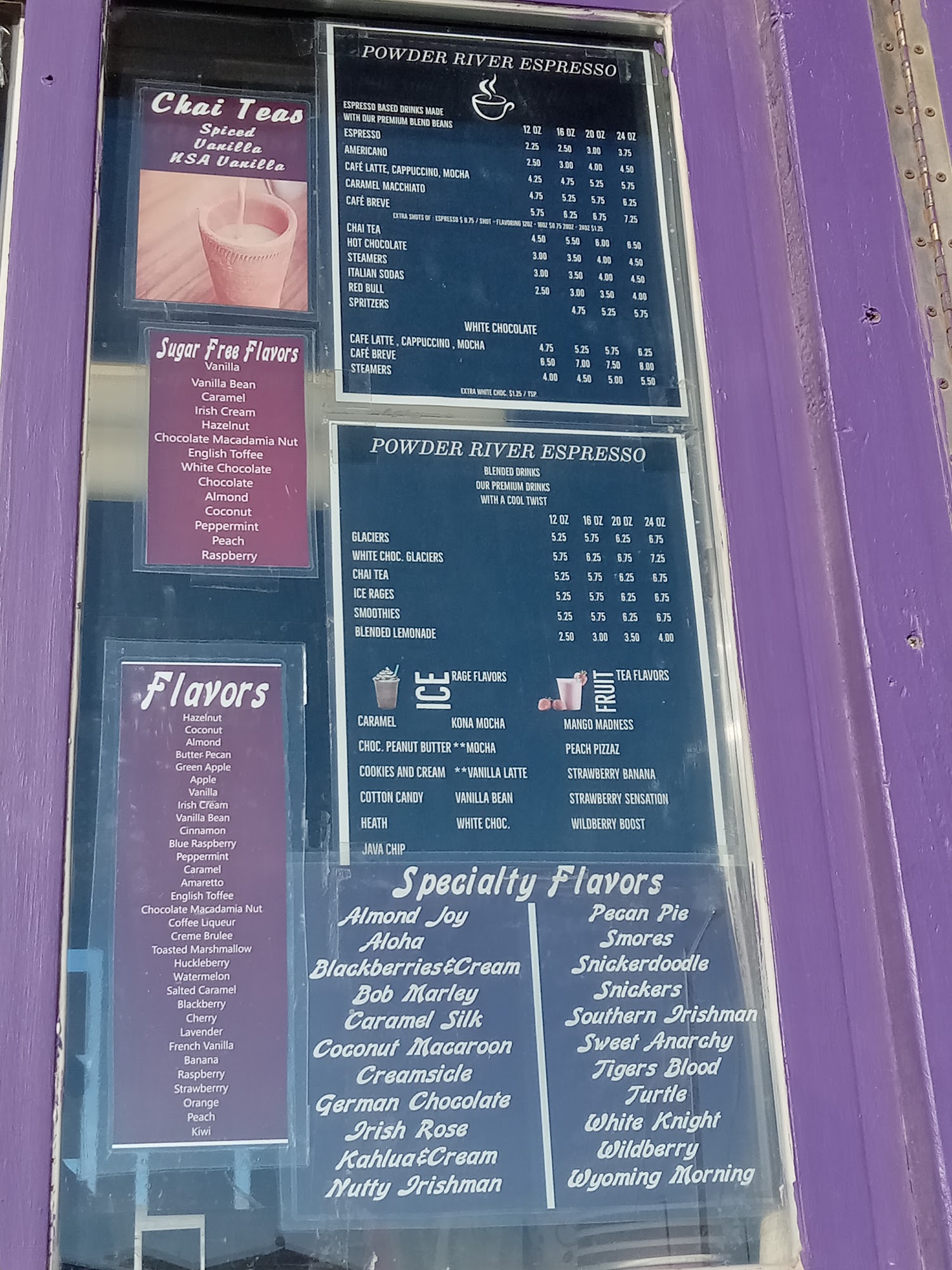 Powder River Espresso Menu